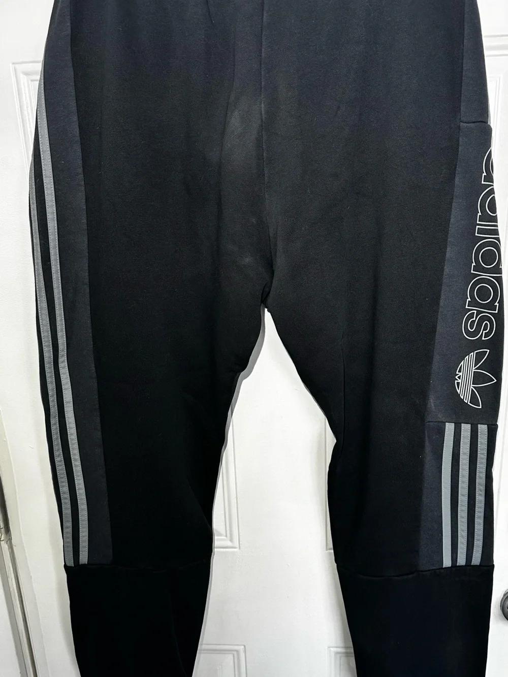 Men’s adidas Black Track Pants with White Trefoil and Gray Side Stripe